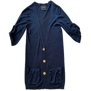 Line Cashmere Blend Long Cardigan Sweater Navy Blue S